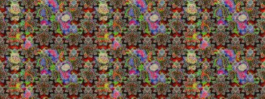 Çiçekli, yapraklı, çiçek desenli eskiz. El çizimi. Raster illüstrasyonu.