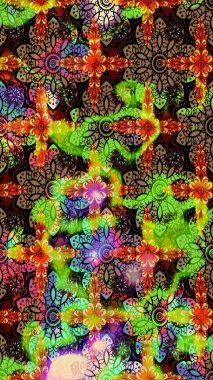 Yeşil ve siyah renkli çiçekler. Çiçekli karalama şeklinde Raster çiçek deseni. Yumuşak, bahar çiçekli arka plan.