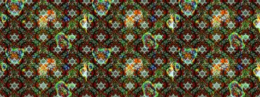 Küçük çiçekteki sevimli çiçek deseni. Raster deseni. Yumuşak, yeşil ve kahverengi renkte yaz çiçekleri. Raster illüstrasyonu.