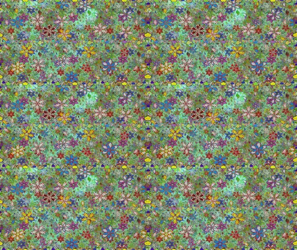 Millefleur 'lar. Oldukça eski bir besin torbası deseni. Küçük yeşil, nötr, çiçekler. Tekstil, kumaş, kapaklar, duvar kağıtları, baskı, naylon, yapıştırma, örgü, dekupaj için çiçeksiz arkaplan