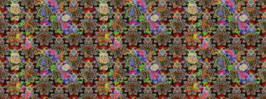 Çiçekli, yapraklı, çiçek desenli eskiz. El çizimi. Raster illüstrasyonu.