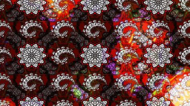 Çocuksu tasarım. Elle çizilmiş çiçek desenli Raster çizimi. Siyah ve kahverengi arka planda. Tekstil, kumaş, ambalaj, hatıra defteri için güzel çiçek arkaplanı..