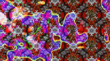 Üzerinde gelincikler ve vadi zambakları olan renkli çiçek desenli nakış deseni. Tekstil tasarımı için gri, kırmızı ve kahverengi renkli geleneksel halk çiçekleri..