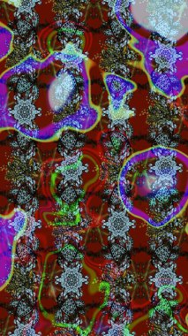 Üzerinde kırmızı, kahverengi ve gri renkler karalamalar olan çiçek desenleri çiz. Raster illüstrasyonu.