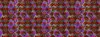 Gri, kırmızı ve kahverengi renklerde. Raster illüstrasyonundaki çiçek desenli çizim. Raster illüstrasyonu. Güzel kumaş deseni.