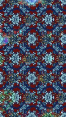 Renkli Bahar Teması eskiz kalıbı. Süslü kumaş deseni. Raster illüstrasyonundaki çiçek desenli çizim. Düz Çiçek Elementleri Tasarımı.