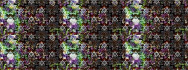 Patlayan çiçekler soyut olarak yerleştirilmiş. Raster deseni. Gri ve siyah renklerde bahar çiçekleri. Raster illüstrasyonu.