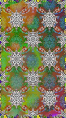 Çiçek ve yapraklı karalama şeklinde Raster çiçek deseni. Yumuşak, yeşil ve kahverengi renklerde bahar çiçekleri. Raster illüstrasyonu.