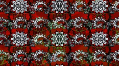 Çizgi çizimi kalıbı. Şirin çiçekler. Raster Moda kumaş deseni.