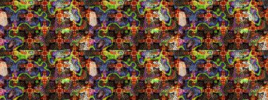 Raster illüstrasyonu. Kahverengi ve siyah renklerde bahar çiçekleri. Raster çiçek desenli ve çiçekli..