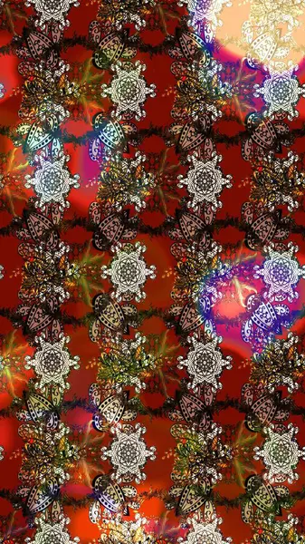 Çiçeksel kahverengi ve kırmızı çizim deseni. Klasik taslak çizimi. Raster çiçek izi. Raster Yumuşak kumaş deseni.