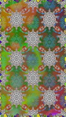 Çiçek ve yapraklı karalama şeklinde Raster çiçek deseni. Yumuşak, yeşil ve kahverengi renklerde bahar çiçekleri. Raster illüstrasyonu.