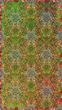 Renkli Yaz Temalı Kusursuz Arkaplan. Kahverengi ve yeşil renkli çiçekler. Düz Çiçek Elementleri Tasarımı. Sevimli çiçek raster deseni.