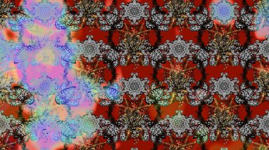 Parmak izi, kumaş, duvar kâğıdı, tekstil için raster dokusu. Renkli grunge, soyut arkaplanı kologri ve kahverengi çiçeklerle süslüyor. Nakış desenli çiçek deseni..