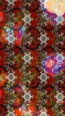 Çiçeksel kahverengi ve kırmızı çizim deseni. Klasik taslak çizimi. Raster çiçek izi. Raster Yumuşak kumaş deseni.