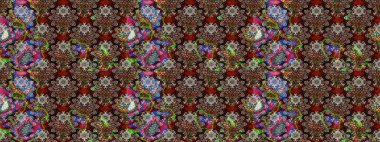 Fantezi çiçekli eskiz deseni, doğal duvar kağıdı, çiçek desenli kıvrım çizimi. Paisley el çizimi elementler. Ev dekoru.