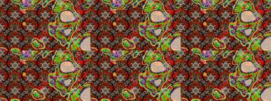 Soyut etnik raster çizim kalıbı. Kabile sanatı boho baskısı, klasik çiçek arkaplanı. Arkaplan dokusu, duvar kağıdı, kahverengi ve kırmızı renkli çiçek teması.