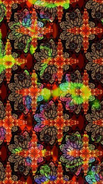 Raster Çiçek İllüstrasyonu 'nun şirin tekstili. Siyah ve kahverengi renkli etnik çiçeklerle zarif bir eskiz deseni..