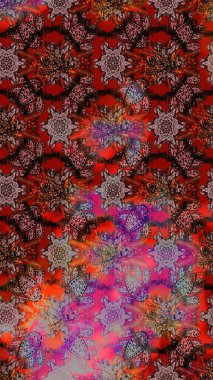 Kahverengi ve kırmızı renklere karalamalar çizilmiş çiçek deseni. Raster illüstrasyonu.