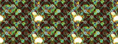 Soyut etnik raster çizim kalıbı. Kabile sanatı boho baskısı, klasik çiçek arkaplanı. Arkaplan dokusu, duvar kağıdı, yeşil ve kahverengi renkli çiçek teması.