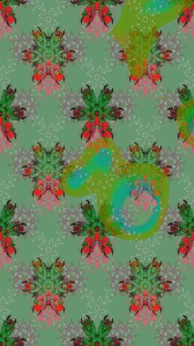 Ağaç dallı bahar çiçekleri ile desen, çiçek siluetiyle yeşil renkler. Raster deseni.