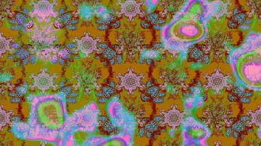 Suluboya çiçekli çiçek deseni. Yeşil ve kahverengi renkli güzel tekstil. Raster illüstrasyonu.