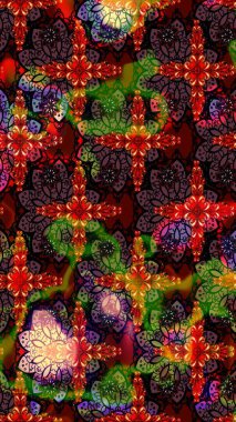 Düz Çiçek Elementleri Tasarımı. Raster Illustrasyon 'daki Çiçek Deseni' nin son moda çizimi. Renkli Yaz Temalı eskiz kalıbı. Güzel kumaş deseni.