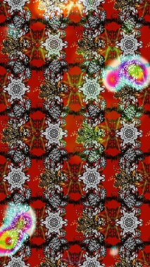 Güzel kumaş deseni. Düz Çiçek Elementleri Tasarımı. Raster illüstrasyonu. Asya tekstil tarzında. Çiçek desenli çizim. Renkli Bahar Teması çizim şablonu.