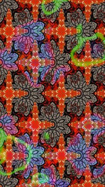 Çiçek ve yapraklı karalama şeklinde Raster çiçek deseni. Raster illüstrasyonu. Yumuşak, bahar çiçekleri kahverengi ve siyah renklerde.