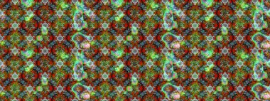 Kahverengi ve yeşil renklerde parlak çiçekli halı deseni.