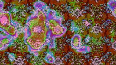 Güzel, parlak, pürüzsüz kumaş, tuval. Raster illüstrasyonu. Eski moda arka plan. Çiçek çelengi. Desen, çizim, çiçek sınırı. Kıvırcık, parlak örgü.