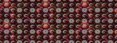 Desen, çizim, çiçek sınırı. Çiçek çelengi. Güzel, parlak, pürüzsüz kumaş, tuval. Kıvırcık, parlak örgü. Eski moda arka plan. Raster illüstrasyonu.