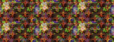 Düz Çiçek Elementleri Tasarımı. Raster illüstrasyonundaki çiçek desenli çizim. Renkli Bahar Teması eskiz kalıbı. Kahverengi ve siyah renkte çiçekler.