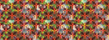 Kırmızı ve siyah renkte çiçekler. Raster illüstrasyonu. Asya tekstil tarzında. Raster illüstrasyonu. Çiçek desenini çiz.