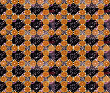 Raster illüstrasyonu. Renkli çizim kalıbı. Çiçek duvar kâğıdı. Çiçek arkaplan. Turuncu renkli şirin tekstil.