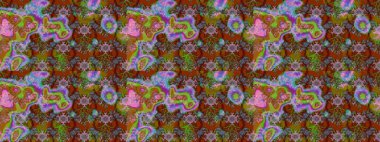 Raster illüstrasyonundaki çiçek desenli çizim. Kahverengi ve yeşil renkli çiçekler. Renkli Bahar Teması eskiz kalıbı. Düz Çiçek Elementleri Tasarımı.