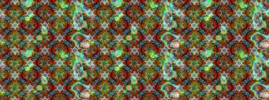 Kahverengi ve yeşil renklerde parlak çiçekli halı deseni.