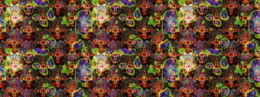 Düz Çiçek Elementleri Tasarımı. Raster illüstrasyonundaki çiçek desenli çizim. Renkli Bahar Teması eskiz kalıbı. Kahverengi ve siyah renkte çiçekler.