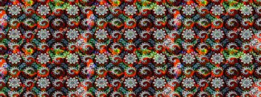 Raster güzel bir çiçek deseni çizmiş. Bahar mevsimi. Tatil havası. Nazik romantik baskı. Siyah ve kırmızı renkte çiçekler.