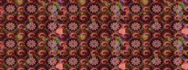 Çizim çiçek deseni duvar kâğıdı olarak kullanılabilir. Kahverengi ve pembe renkli çiçekler. Raster illüstrasyonu.