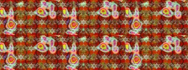 Parlak çiçekli kahverengi ve kırmızı renkler üzerine soyut çizim deseni. Çiçeksel elementlerle süslenmiş zarif raster dokusu. Küçük çiçekte şirin bir çiçek deseni var..