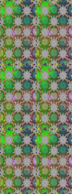 Çiçeksiz desenli, suluboya elle çizilmiş elementler. Parlak renkli fantezi çiçekleri, yapraklar, yeşil ve gri renkli tomurcuklar yeşil ve gri.