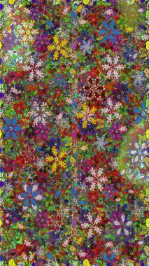 Raster stili kumaş deseni. Çiçekler suluboya desensiz.