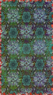 Çiçeksiz desenli arka plan. Yeşil ve gri renkli çiçekler. Tişört baskısı için çiçek boyama rasteriName.