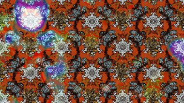 Eskiz arkaplan modeli. Kahverengi ve turuncu üzerine çiçekler. Raster hisseleri. Suluboya, elle çizilmiş.