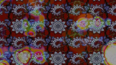 Raster illüstrasyonu. Gri ve kahverengi renkli Asya tekstili. Çiçek desenini çiz.