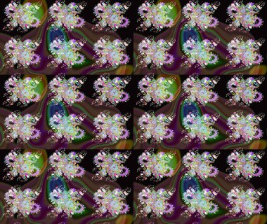 Raster deseni. Bahar çiçekleri dallı desen, kahverengi ve siyah renkler çiçekli siluet.