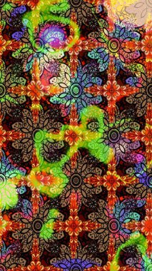 Vadinin çiçekleri siyah ve kahverengi renklerde. Çiçeksel çizim kalıbının çizimi.