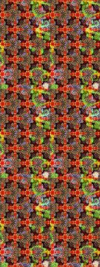 Siyah ve kırmızı renkte çiçekler. Raster illüstrasyonu. Raster illüstrasyonu. Asya tekstil tarzında. Çiçek desenini çiz.