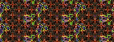 Parmak izi, kumaş, duvar kâğıdı, tekstil için raster dokusu. Nakış desenli çiçek deseni. Renkli grunge soyut arkaplanı colokahverengi ve siyah çiçeklerle zenginleştirir.